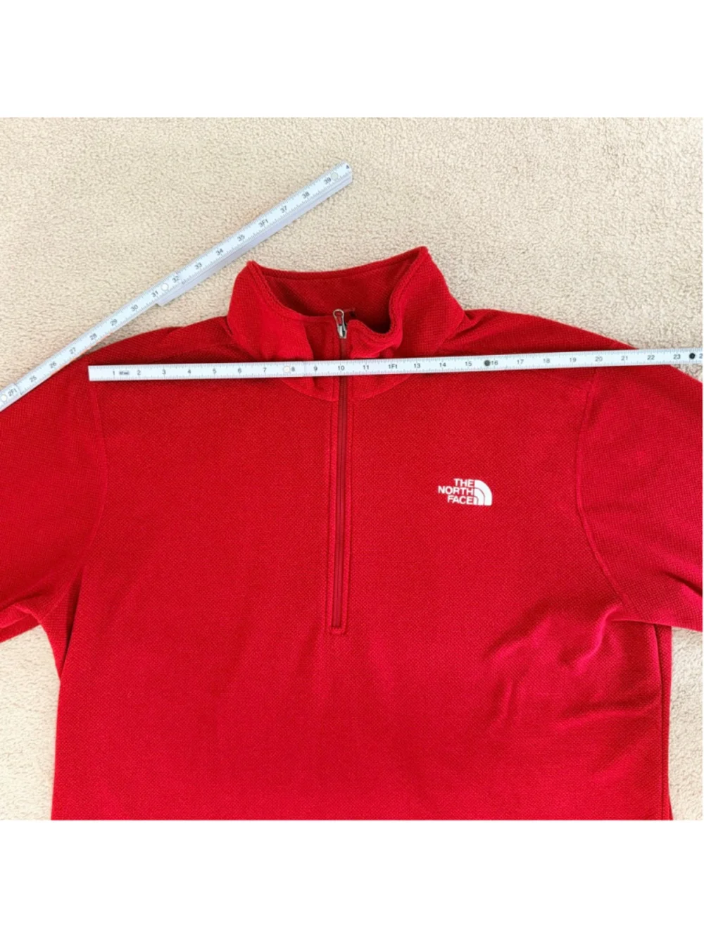 The North Face Red Textured Fleece Quarter Zip Pullover Men's XXL